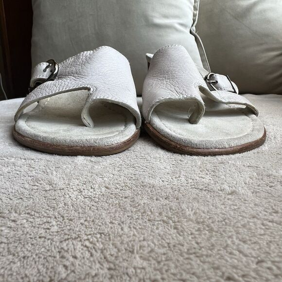 Stuart Weitzman Neutral Bone Leather Mule Heeled Sandals Women 6.5 AA Toe Ring - Picture 8 of 16